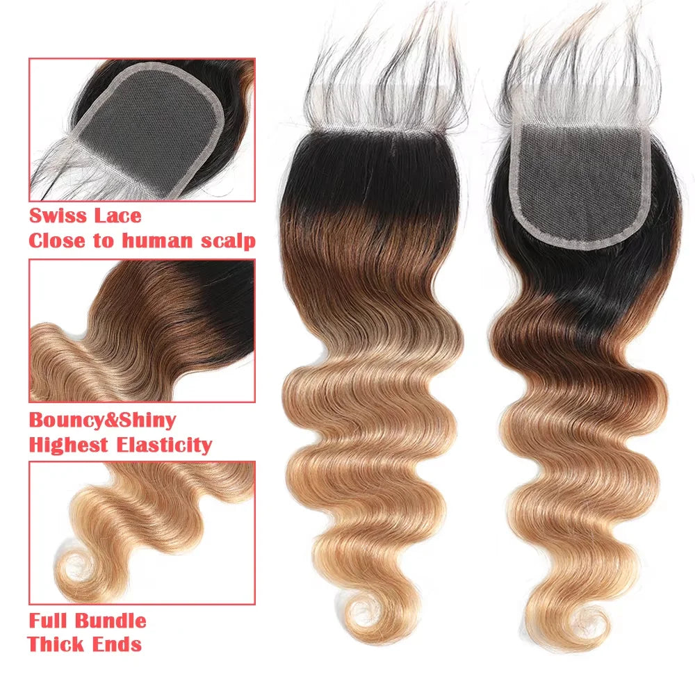 Luxury Brazilian Body Wave Bundles + Closure (100% Human Hair)